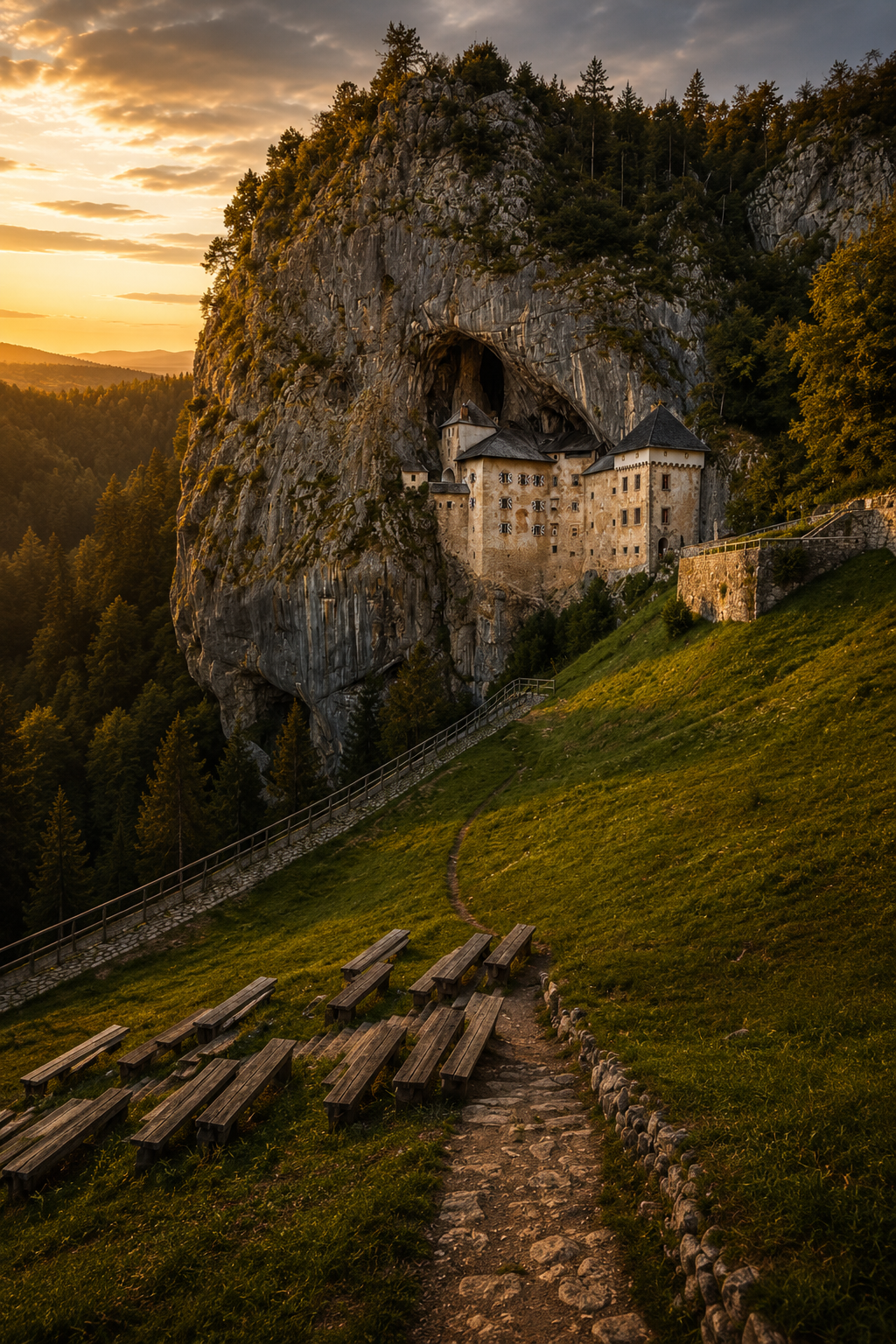 Castle survival stronghold at dusk